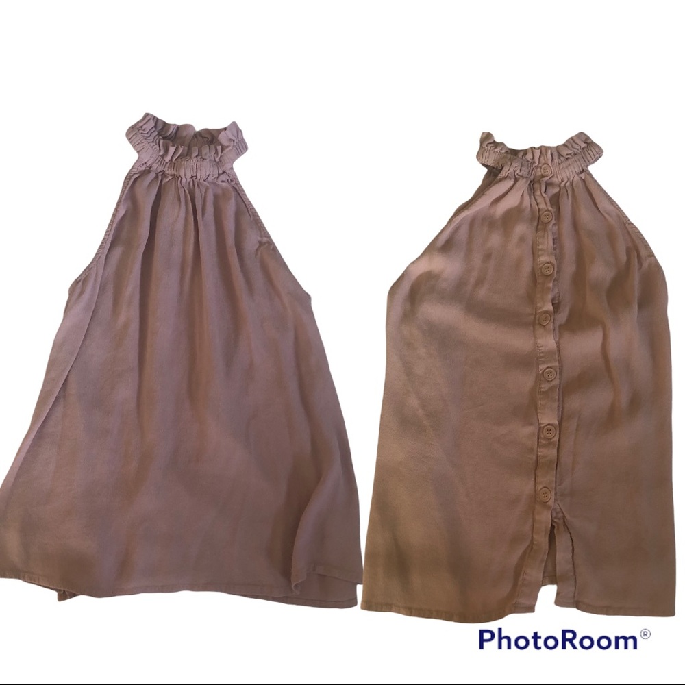 Nectar Clothing blush mauve sleeveless top smocked neck button back